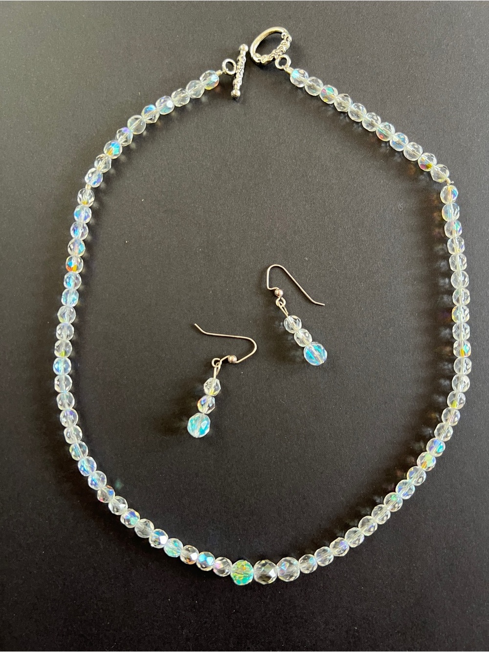Vintage AB glass Crystal Beaded Necklace Earring Set